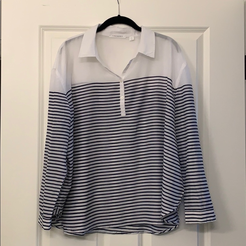 Trenery cotton/silk collared popover blouse